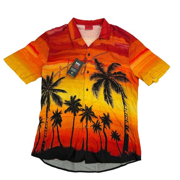 Hugo Boss Other - Hugo Boss Mens Ellino Relaxed Fit Sunset Short Sleeve Button Down Shirt Red L